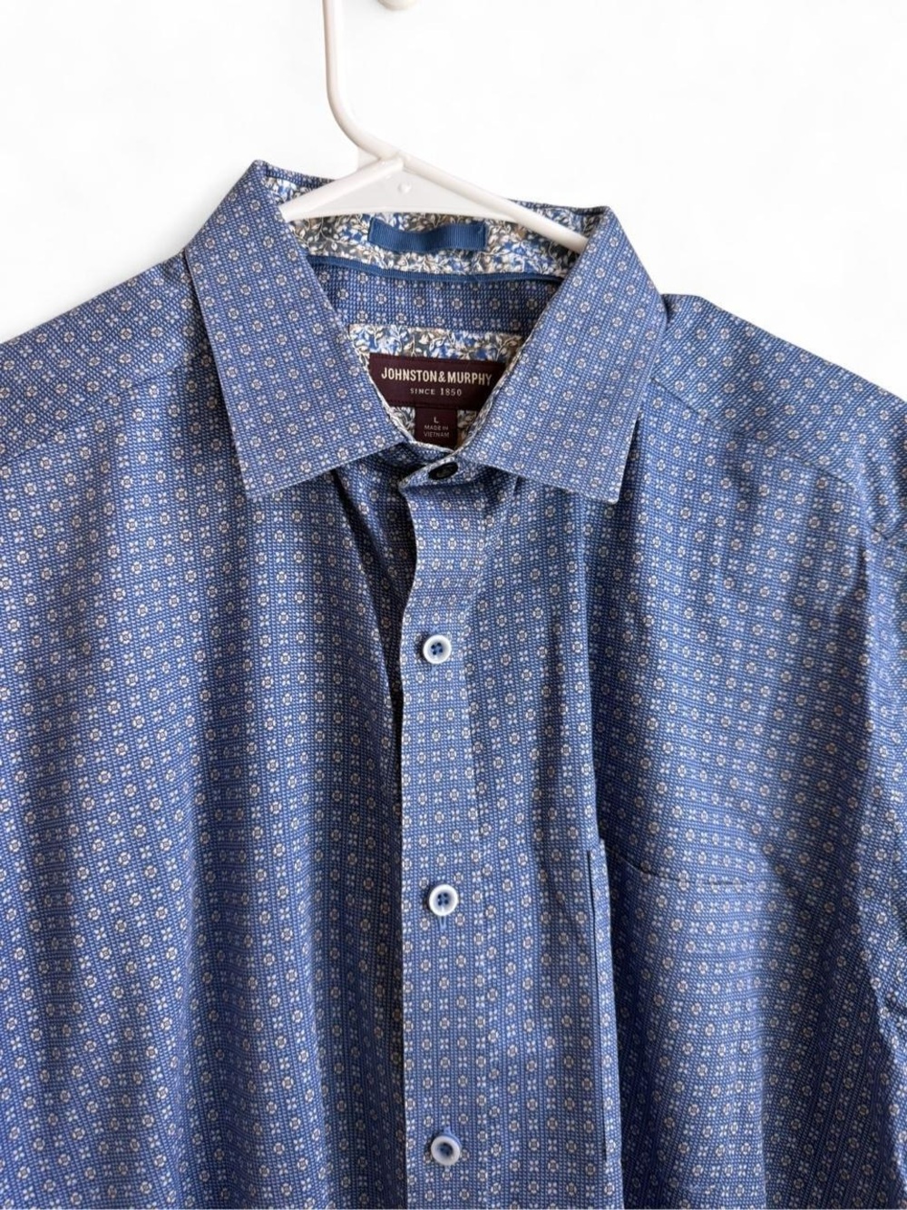 Johnston & Murphy Men's Blue Patterned Button-Up Shirt